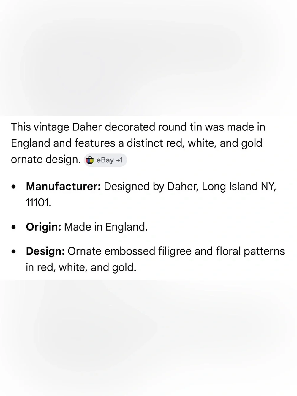 VTG DAHER TIN FROM ENGLAND RED/GOLD ORNATE FILIGREE FLORAL PATTERNS/Mid 20th